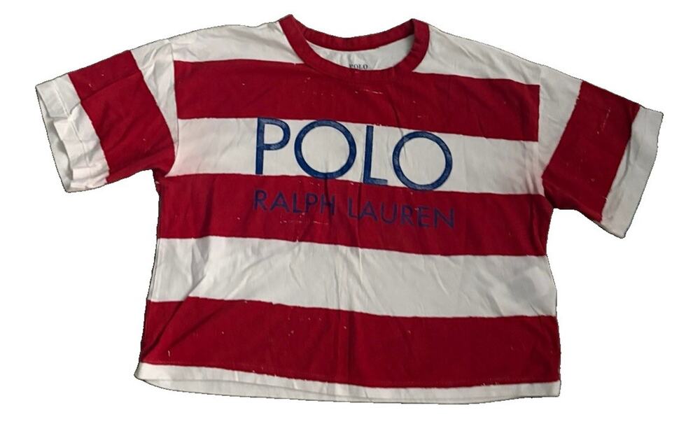 Polo Ralph Lauren Women Striped Color Block Tee Oversized Red/ White Top X Small